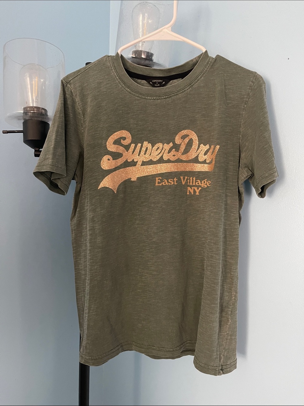Superdry Olive Green Graphic Logo Tee with Tan Print